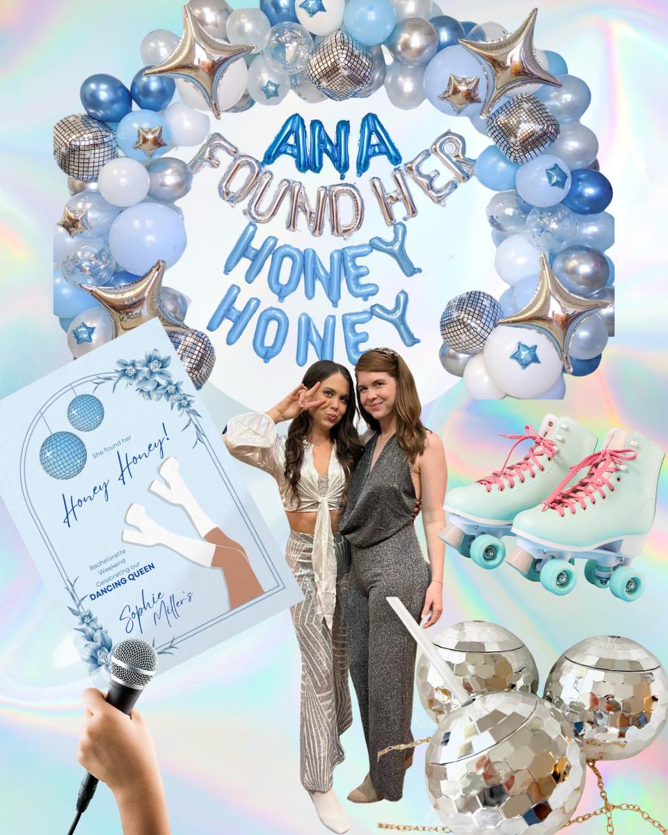 party decor, outfits, and activity ideas for a mamma mia bachelorette party theme